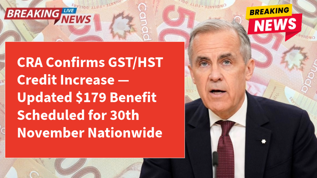 CRA Confirms GST/HST Credit Increase — Updated $179 Benefit Scheduled for 30th November Nationwide