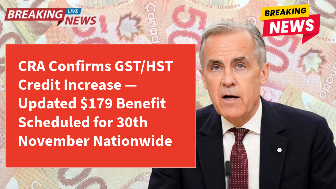 CRA Confirms GST/HST Credit Increase — Updated $179 Benefit Scheduled for 30th November Nationwide